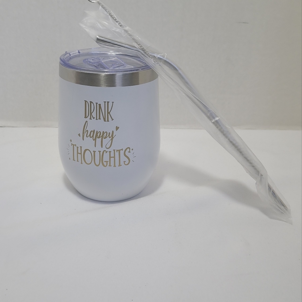 White Insulated Tumbler with Straw